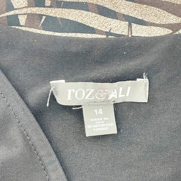 Roz & Ali Dress 14 Black Brown Sleeveless Maxi Belt tie waist neutral Western - Picture 2 of 13